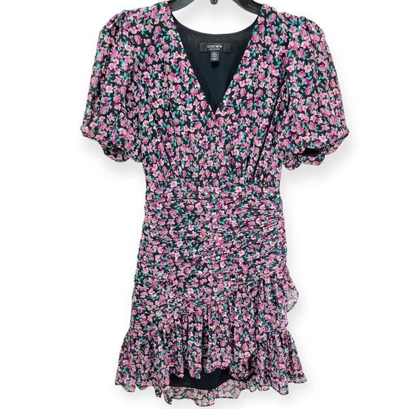 Ever New Melbourne Eleanor Ruched Floral Asymmetric Mini Dress Purple Women's 0 - Picture 2 of 7